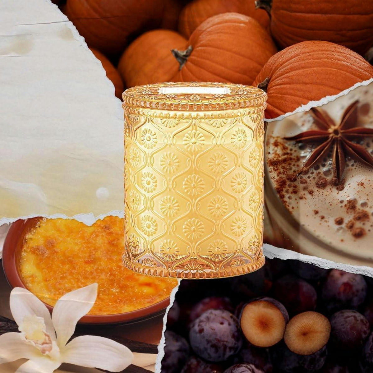 DUFTKERZE Kürbis Chai 170g 40h Brenndauer Glasdesign - Gelb, Paraffin (10cm)