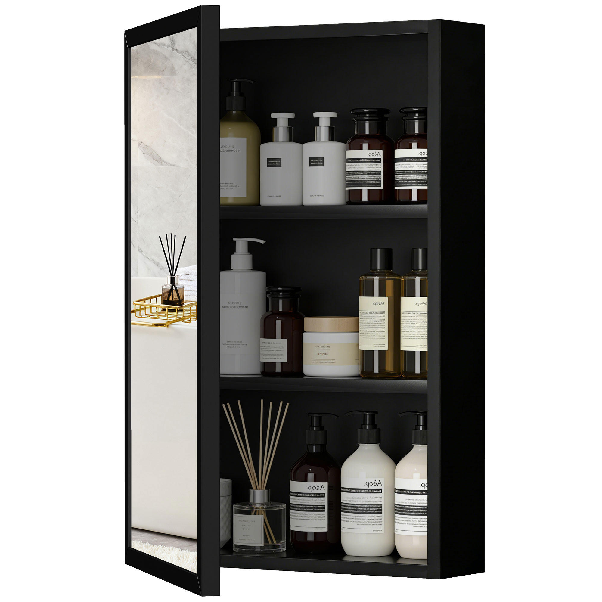 SPIEGELSCHRANK Schwarz 40/12/60 cm - Schwarz, Metall (40/60/12cm) - PANGIVO