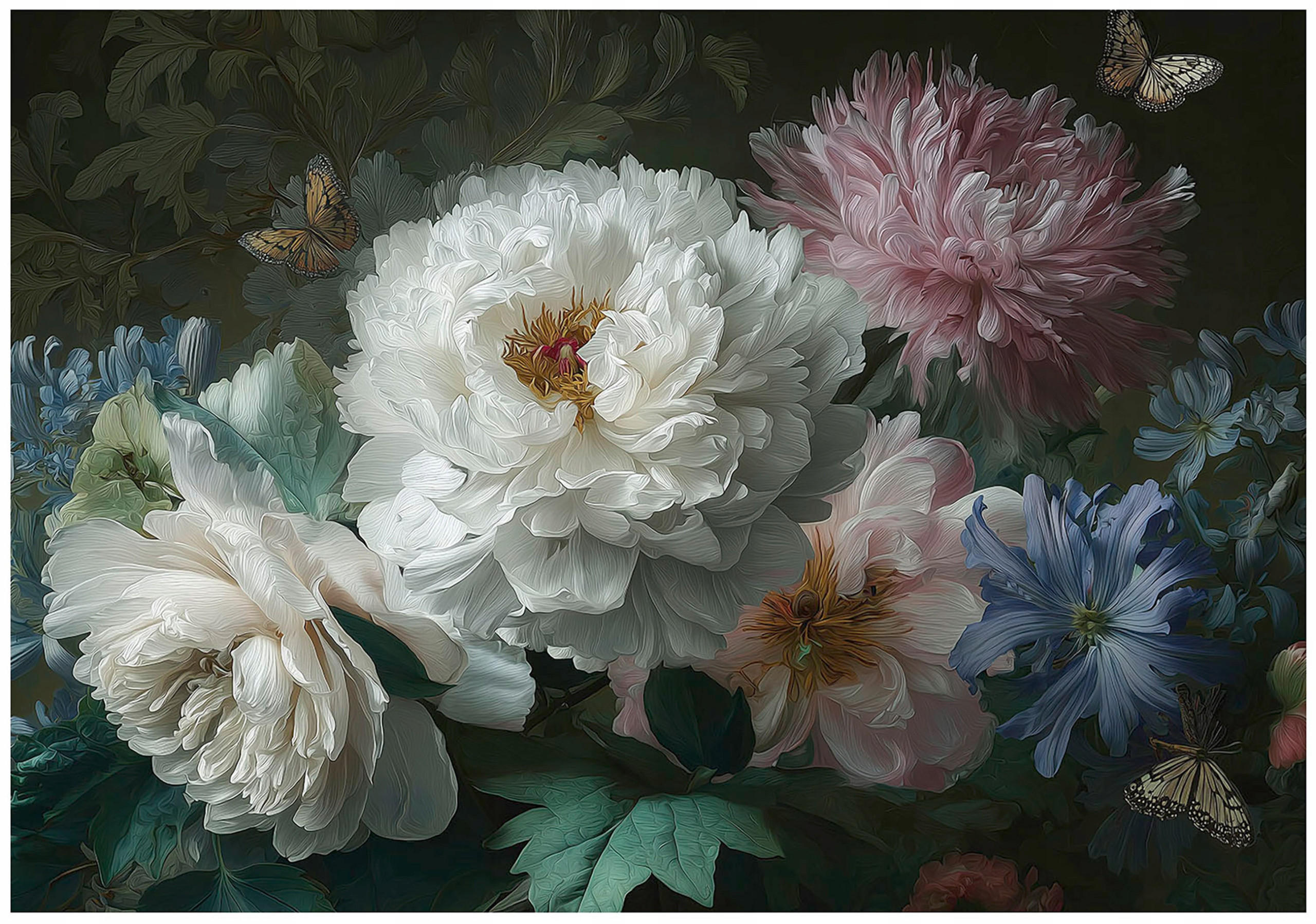 FOTOTAPETE Blumen Vintage Schwarz Schlafzimmer 250x175 - Multicolor, Papier (250/175cm) - Wallarena