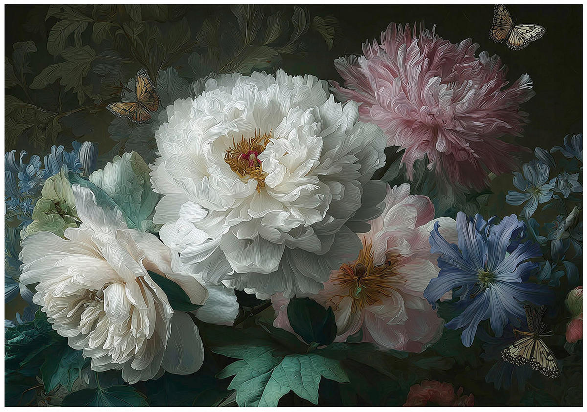 FOTOTAPETE Blumen Vintage Schwarz Schlafzimmer 250x175 - Multicolor, Papier (250/175cm) - Wallarena