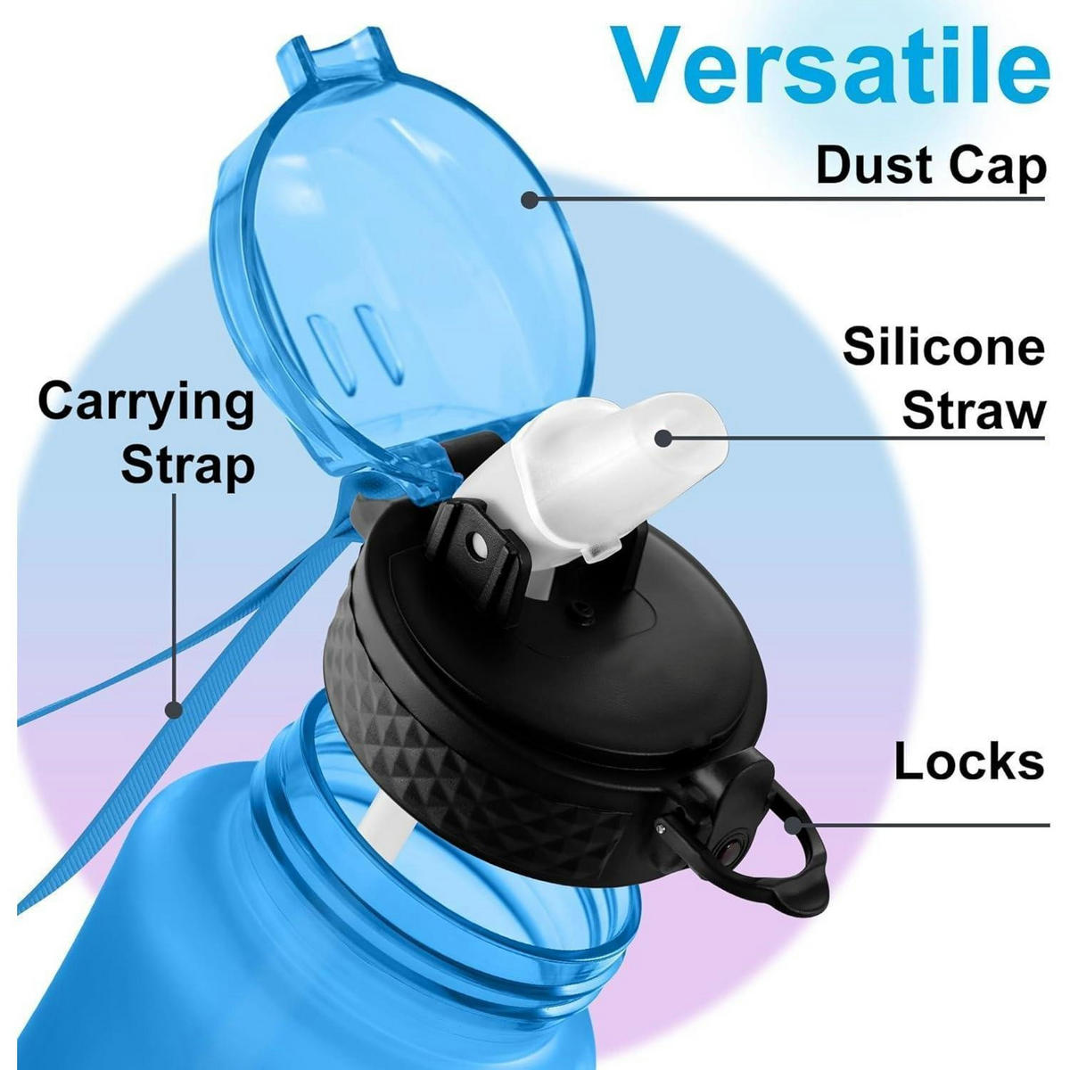 TRINKFLASCHE Kinder 350 ml mit Strohhalm und Zeitmarkierung BPA-frei Blau Lila - Multicolor, Kunststoff (7/16.5cm)