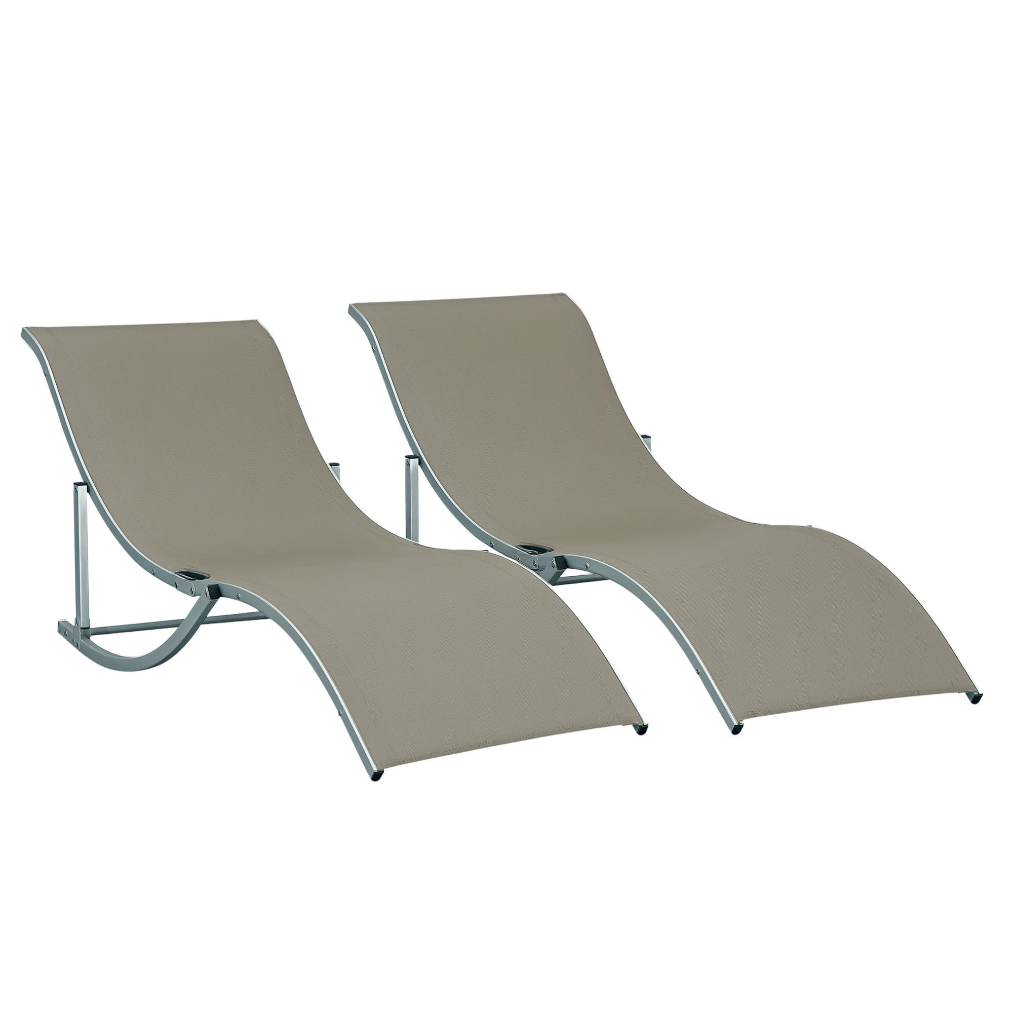 SONNENLIEGE Set mit 2 klappbaren 61 x 165 x 63 cm - Grau, Metall (165/63/61cm) - Vallsero