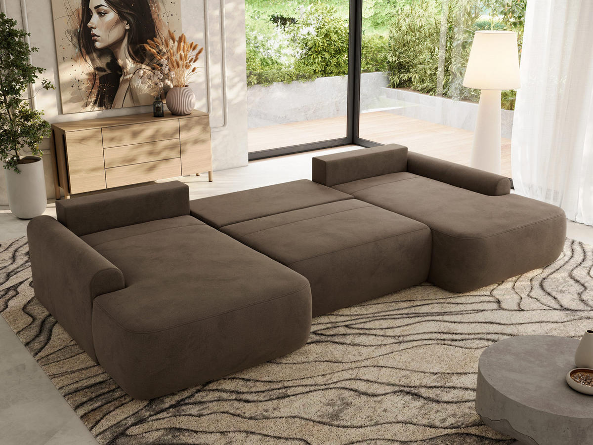 WOHNLANDSCHAFT CUBO U Braun Velvet - Schwarz/Braun, Kunststoff/Textil (370/100/187cm) - MKS