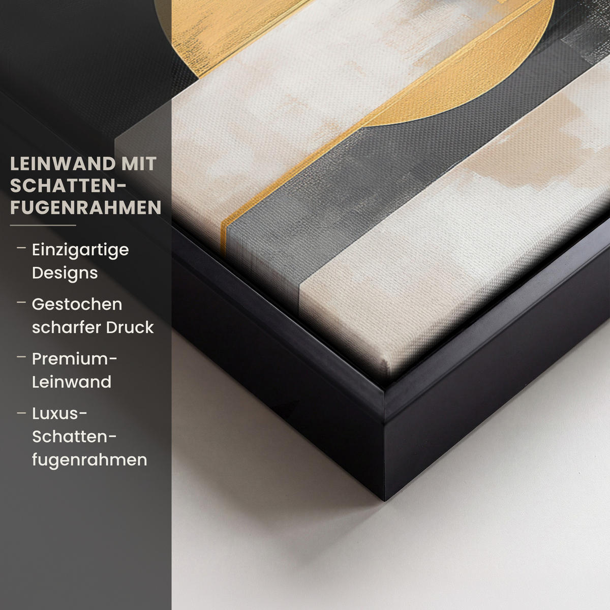 LEINWAND Bilder mit Rahmen - Abstrakt - Gold - Silber - Formen - Ästhetisch - Modern - 30x20 - Goldfarben, Textil (30/20cm) - MuchoWow