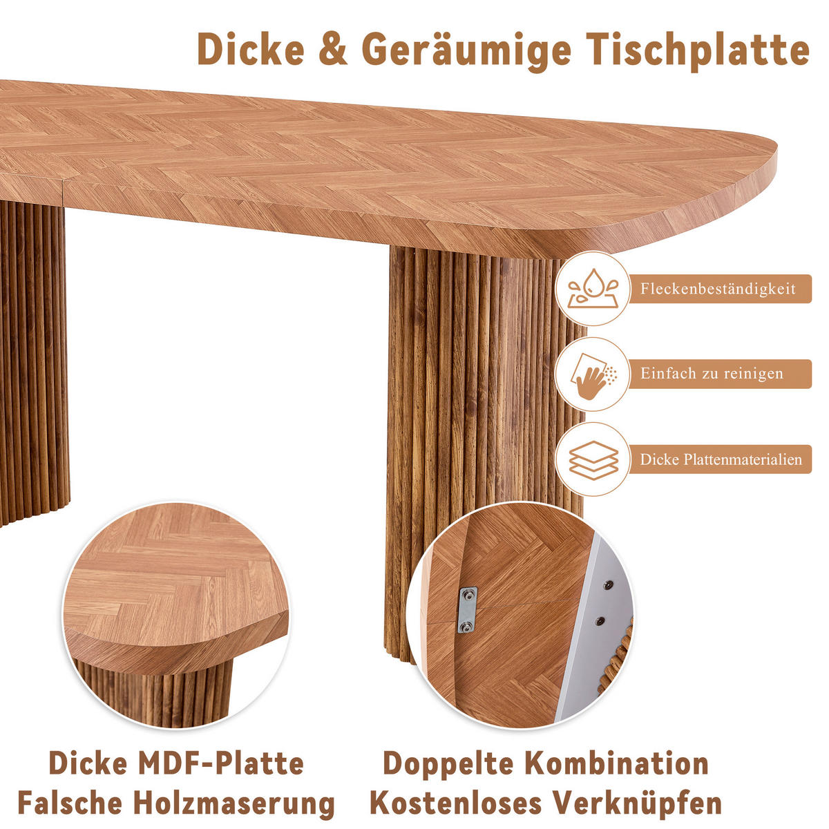 ESSTISCH 180/90/76 cm nussbaumfarben aus MDF mit bogenförmigem Säulengestell - Braun, Holzwerkstoff (180/90/76cm) - OKWISH