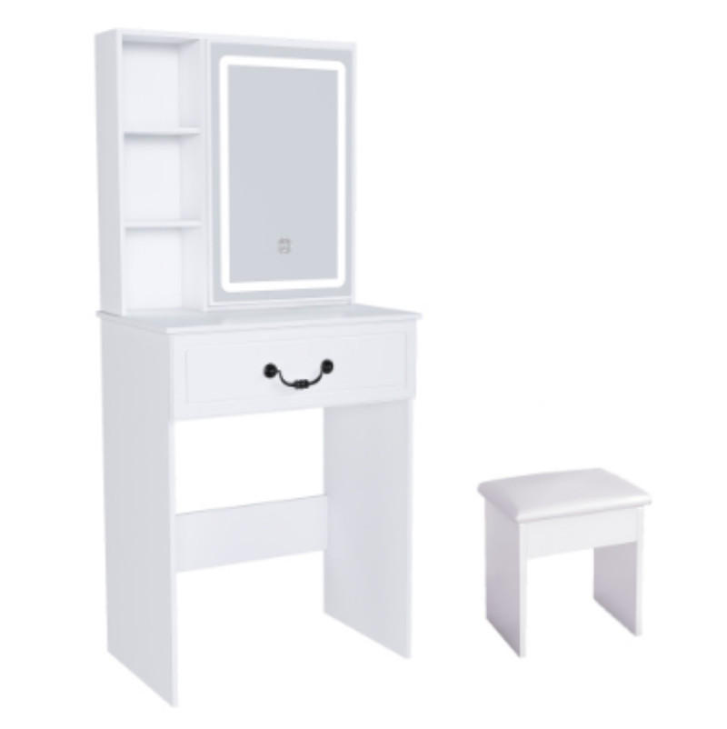SCHMINKTISCH,SET mit dimmbarem LED,Weiß,60*131.5*36cm - Weiß, Holzwerkstoff (36/131.5/60cm) - Vallsero