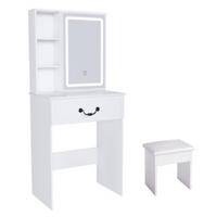SCHMINKTISCH,SET mit dimmbarem LED,Weiß,60*131.5*36cm - Weiß, Holzwerkstoff (36/131.5/60cm) - Vallsero
