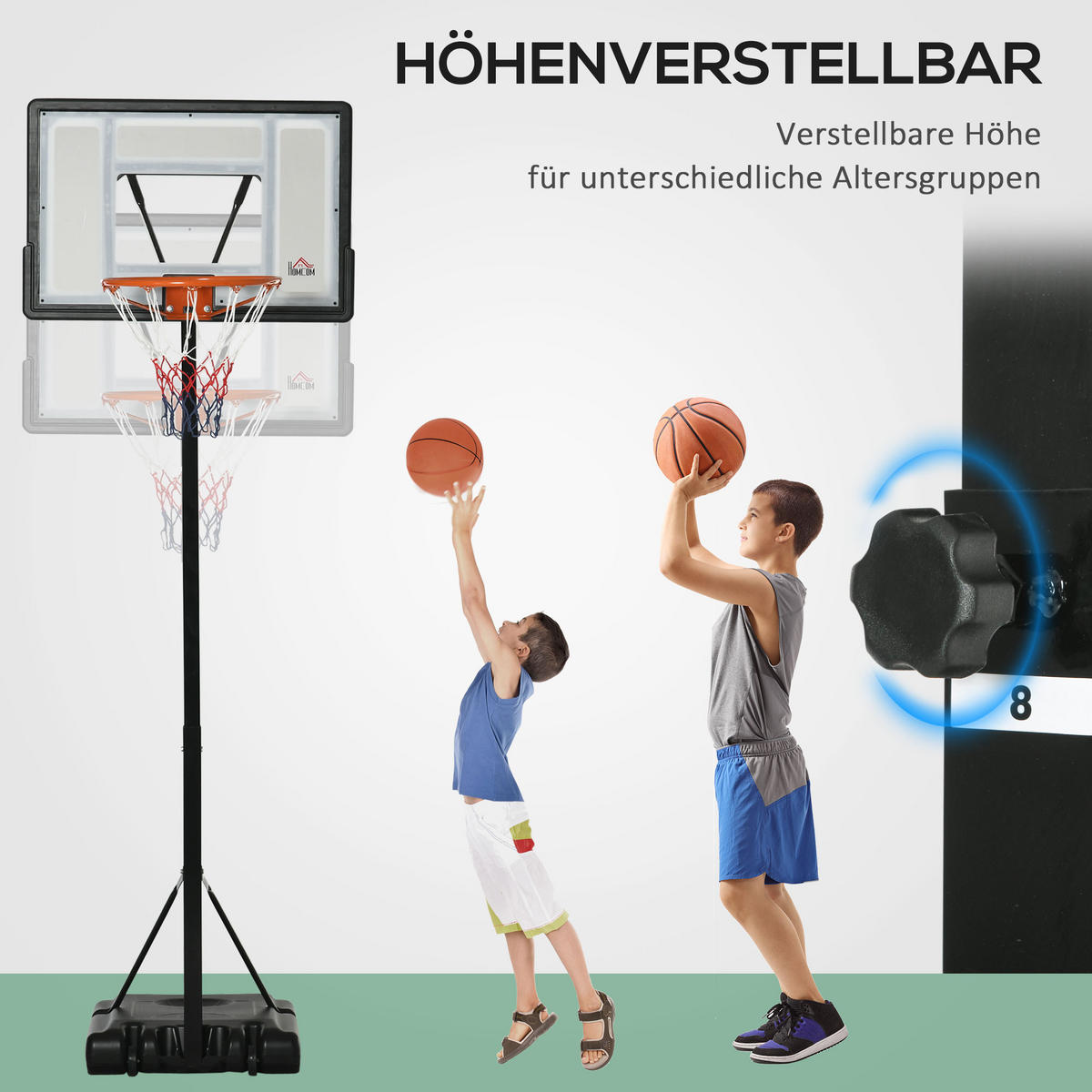 BASKETBALLSTÄNDER mit Rädern rollbar 210-260 cm höhenverstellbar Stahl Schwarz - Schwarz, Metall (60/90cm) - HOMCOM