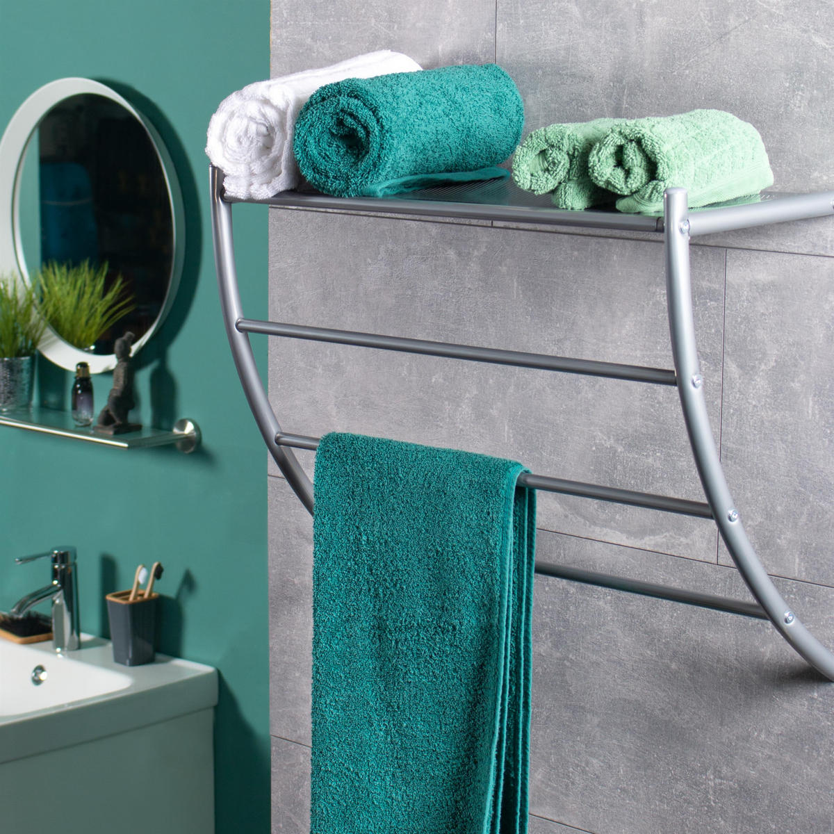 HANDTUCHHALTER, grau, Stahl - Grau, Metall (56/43.5/20.5cm) - bremermann