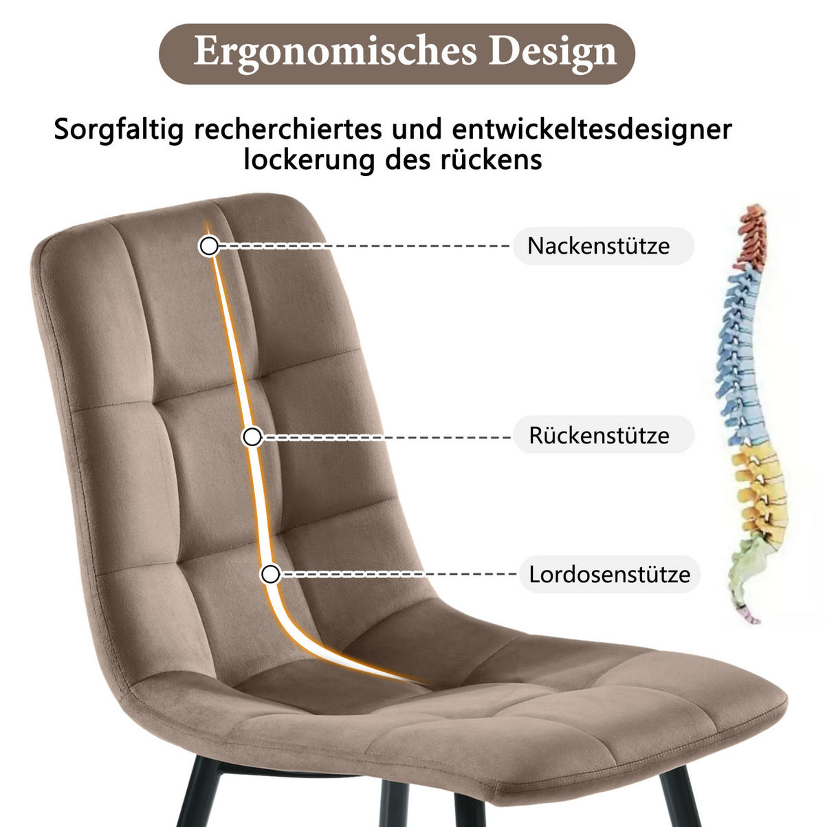 ESSZIMMERSTUHL 4er-Set Samt Braun mit Metallgestell - Braun, Metall (44/86/46cm) - Meubliv