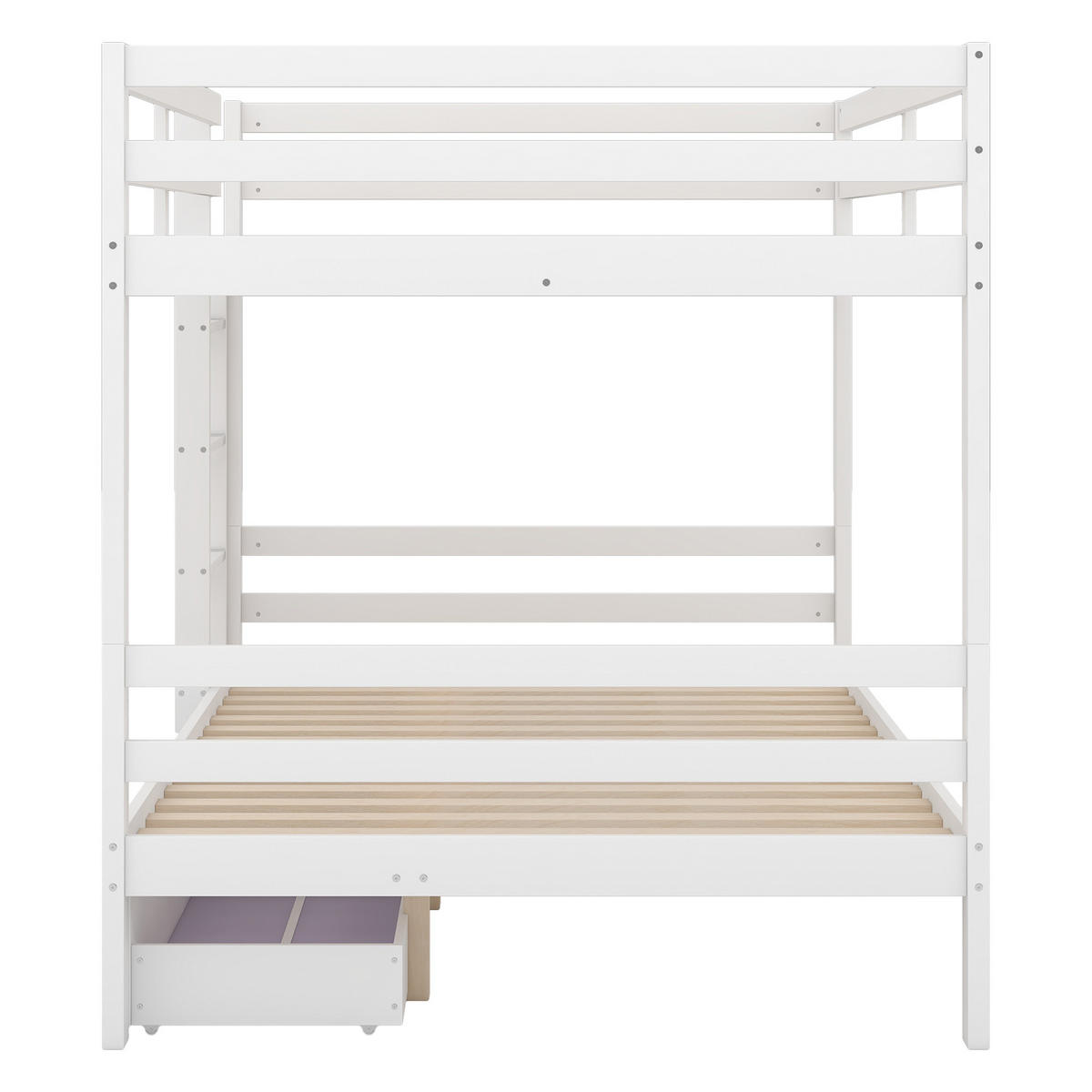 ETAGENBETT, 140x200 cm, mit Stauraumtreppe, Schrank, Weiß - Weiß, Holz (140/200cm) - OKWISH