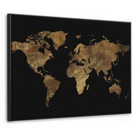 LEINWAND Bilder mit Rahmen - Weltkarte - Gold - Luxus - Erde - Schwarz - 70x50 - Goldfarben, Textil (70/50cm) - MuchoWow