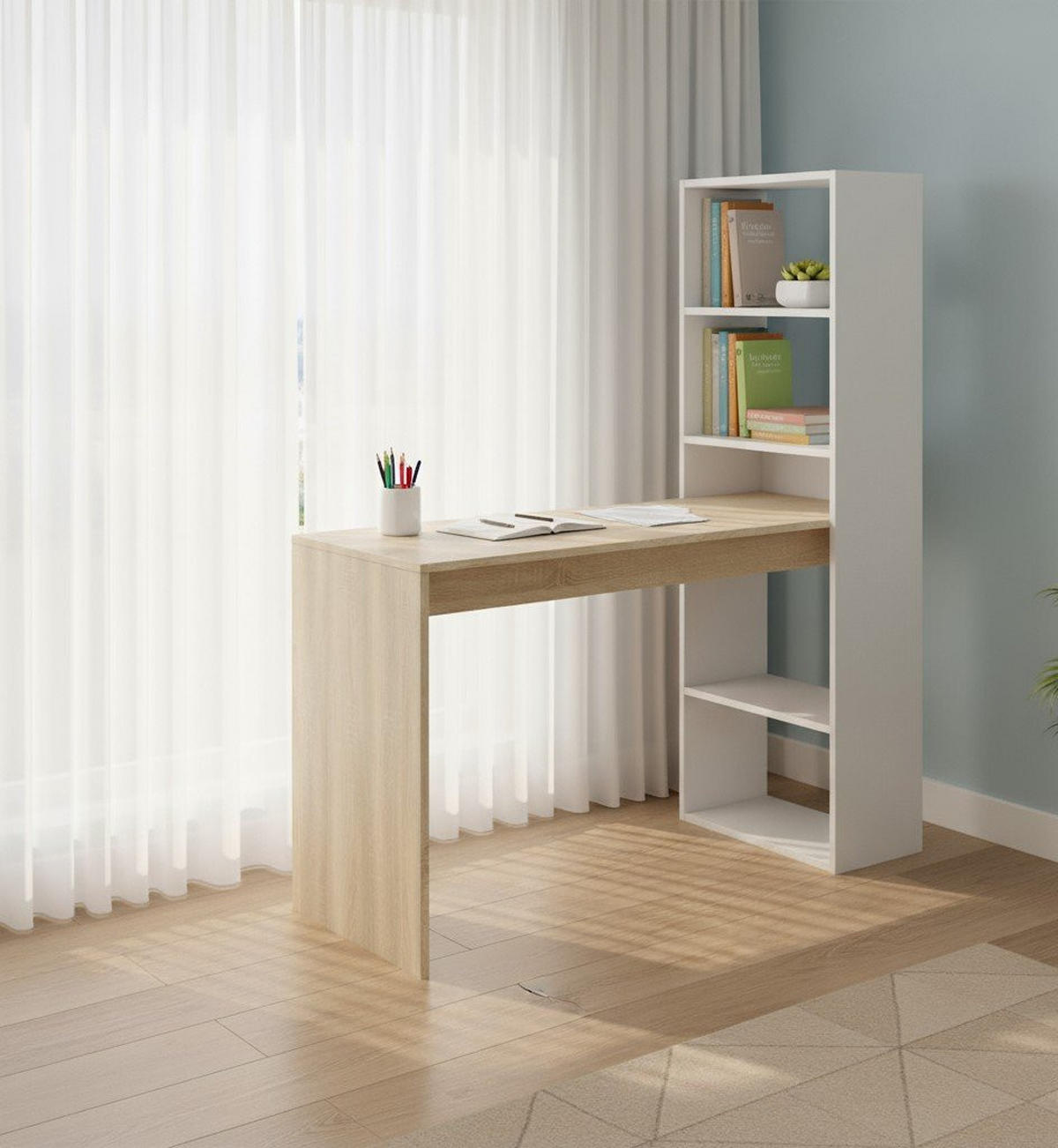 SCHREIBTISCH Weiß, Eiche 53/120/144 cm - Eichefarben/Weiß, Holzwerkstoff (53/120/144cm) - DMORA