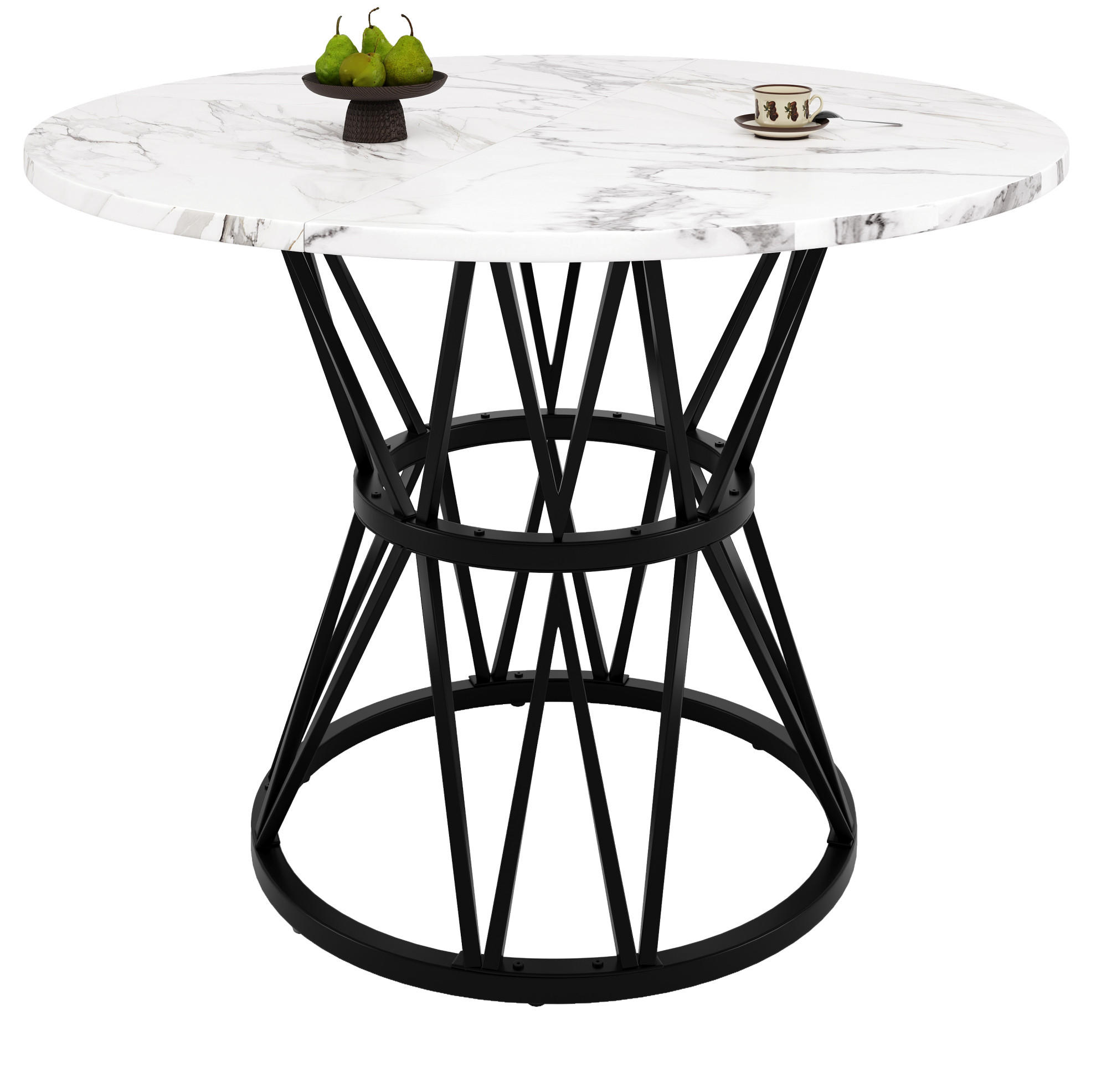 ESSTISCH 100/100/76 cm Schwarz runder Tisch aus MDF in Marmoroptik mit Metallgestell - Schwarz, Holzwerkstoff (100/100/76cm) - OKWISH