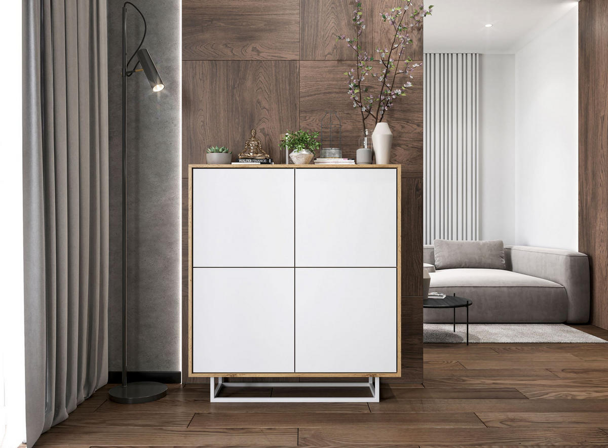 KOMMODE Apollo 4D Eiche wotan Weiß Matt 113 cm - Weiß, Holzwerkstoff/Metall (113/127/35cm) - Meble Lindner