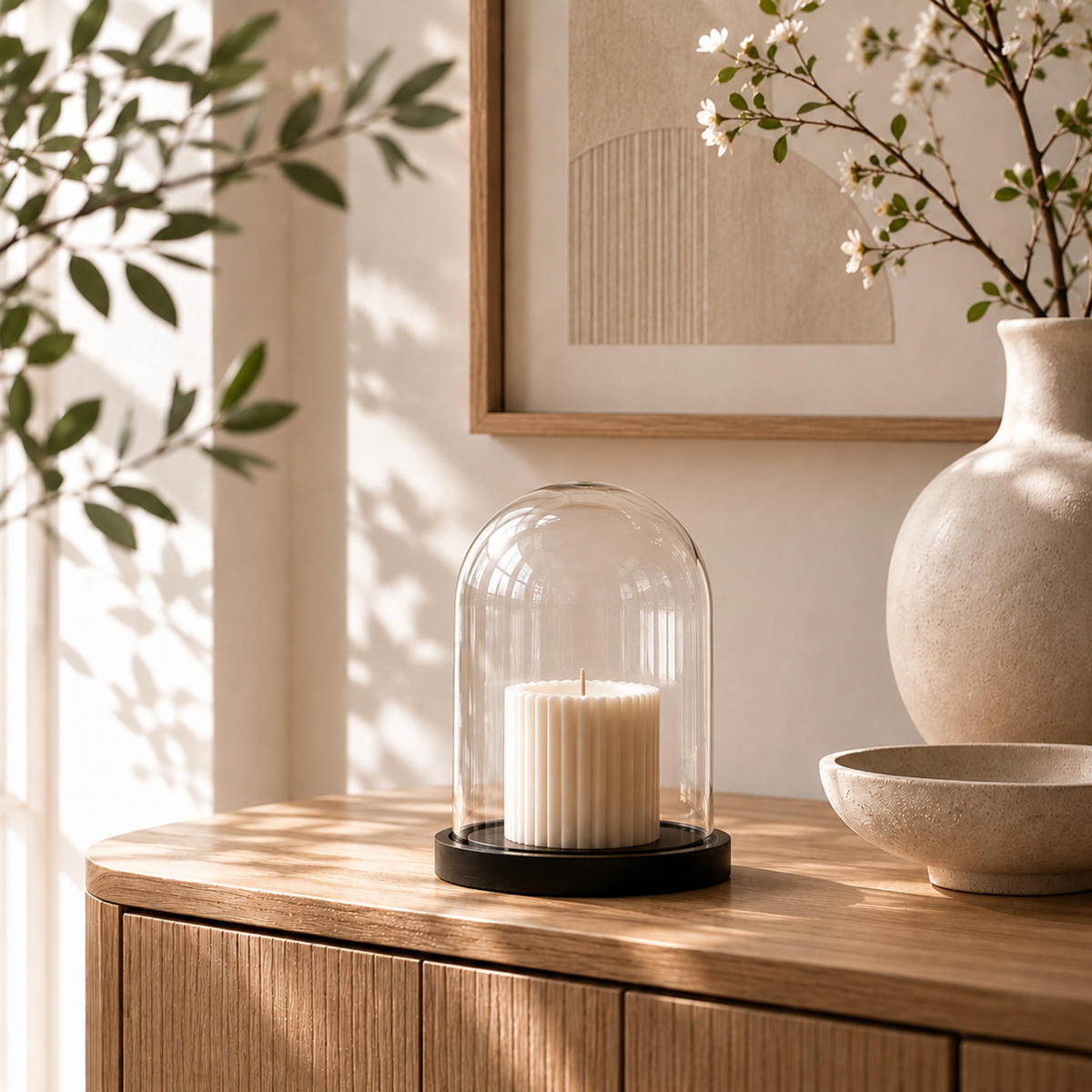 DEKOGLOCKE mit Glassturz Aura 23/23/30 cm - Schwarz, Glas (23/30/23cm) - SCENA LIVING