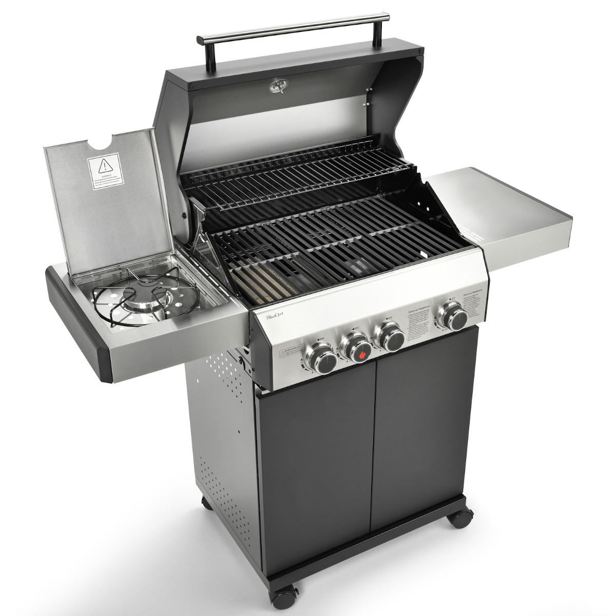 GASGRILL BLACK 3+1 Set mit Drehspieß - Schwarz, Metall (128/114/55cm) - TAINO
