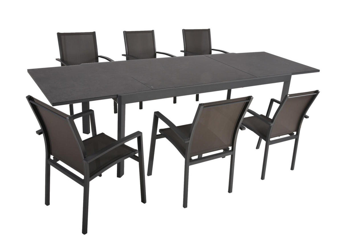 GARTEN-SITZGRUPPE Edgar 7-teilig Gartenmöbel-Set - Dunkelgrau, Kunststoff - DELUKE