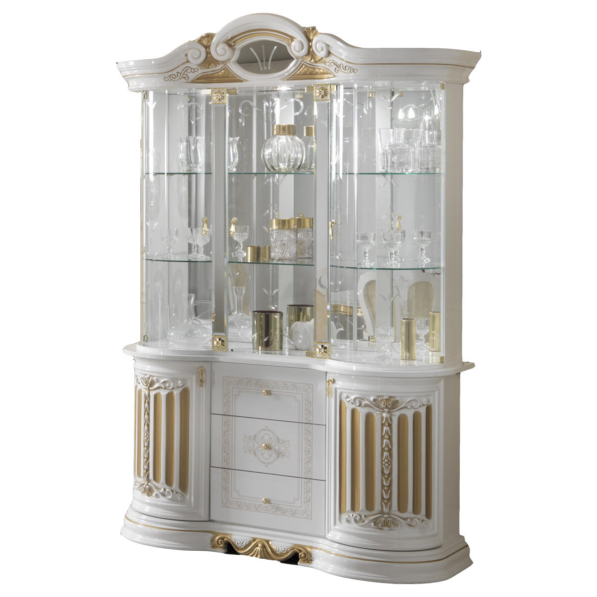VITRINE BELLA in Weiß/Gold 5-Türig - Weiß Hochglanz/Goldfarben, Holzwerkstoff/Metall (139/213/50cm) - Interdesign24