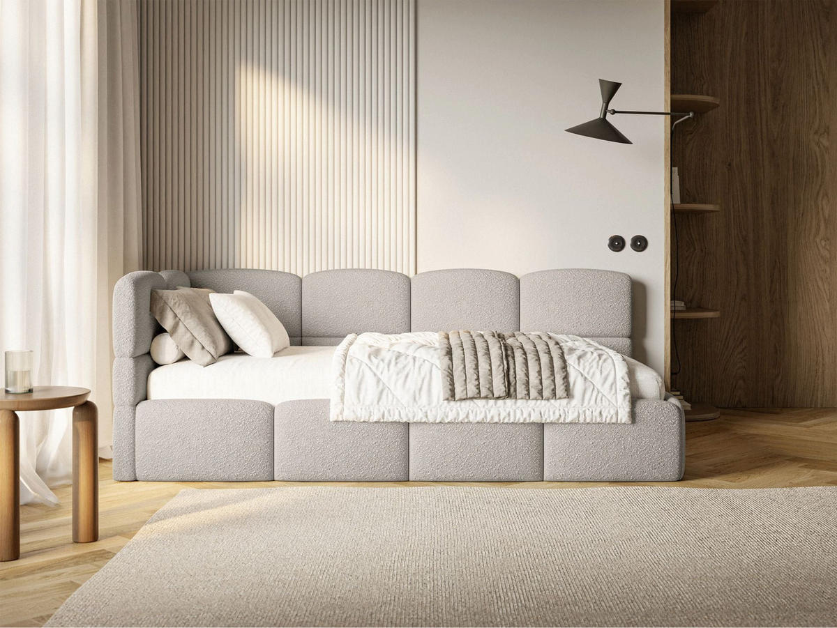 JUGENDBETT Cloudy links mit Matratze und Rausfallschutz Bouclé Greige - Taupe, Kunststoff/Textil (90/200cm) - Selsey