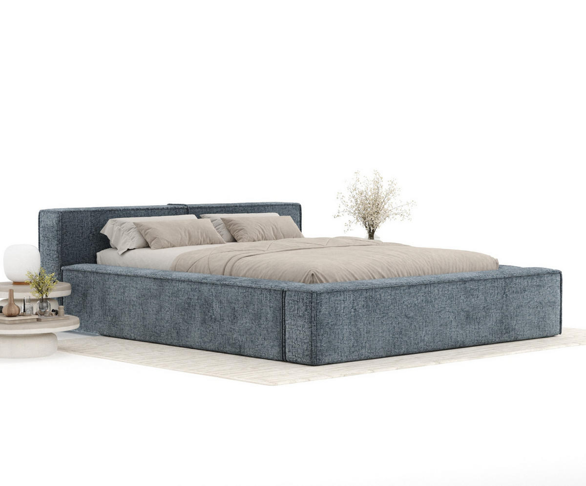 POLSTERBETT Voliera Blau Grau 160/200 cm im Chenille-Stoff - Birkefarben/Blaugrau, Holz/Holzwerkstoff (160/200cm) - Maison de Reve
