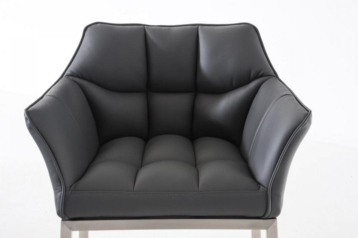 BARHOCKER Lederlook grau - Edelstahlfarben/Grau, Textil/Metall (64/110/48cm) - CLP