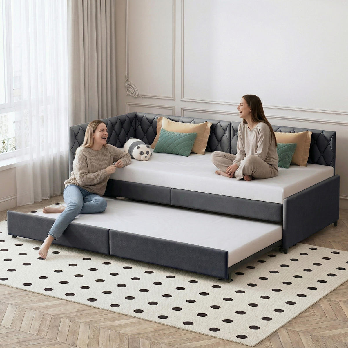 TAGESBETT 90/180x200 cm Schlafsofa in Grau, Samt - Grau, Holz/Metall (180/200cm) - PARAFTA HOME