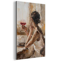 METALLBILD Ölgemälde - Frau - Wein 40x60 cm - Hellbraun, Metall (40/60cm) - MuchoWow