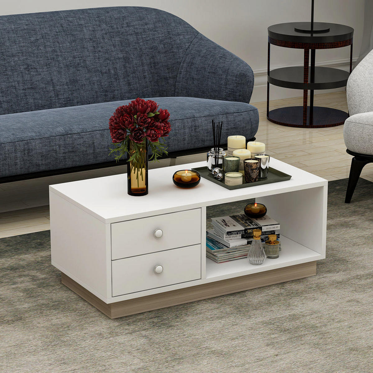 COUCHTISCH Moskovo Weiß 9673 - Beige/Weiß, Holzwerkstoff (45/90/37cm) - moebel17