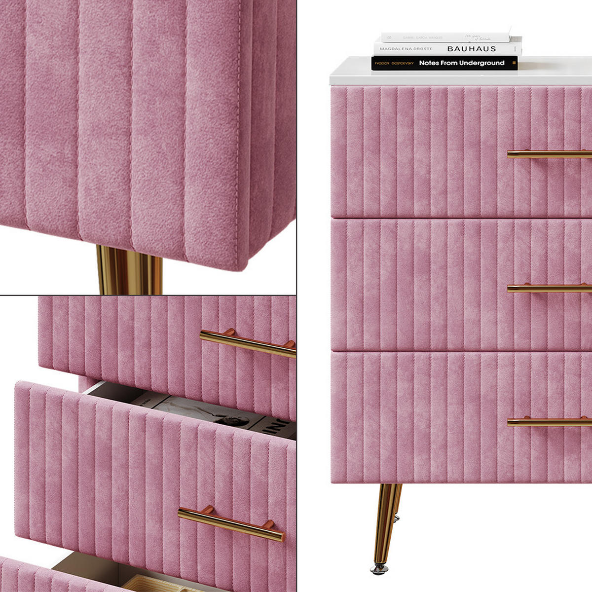 KOMMODE Velia Rosa 70 x 78.5 cm mit 3 Schubladen - Pink, Holzwerkstoff (70/78.5/39cm) - Vicco