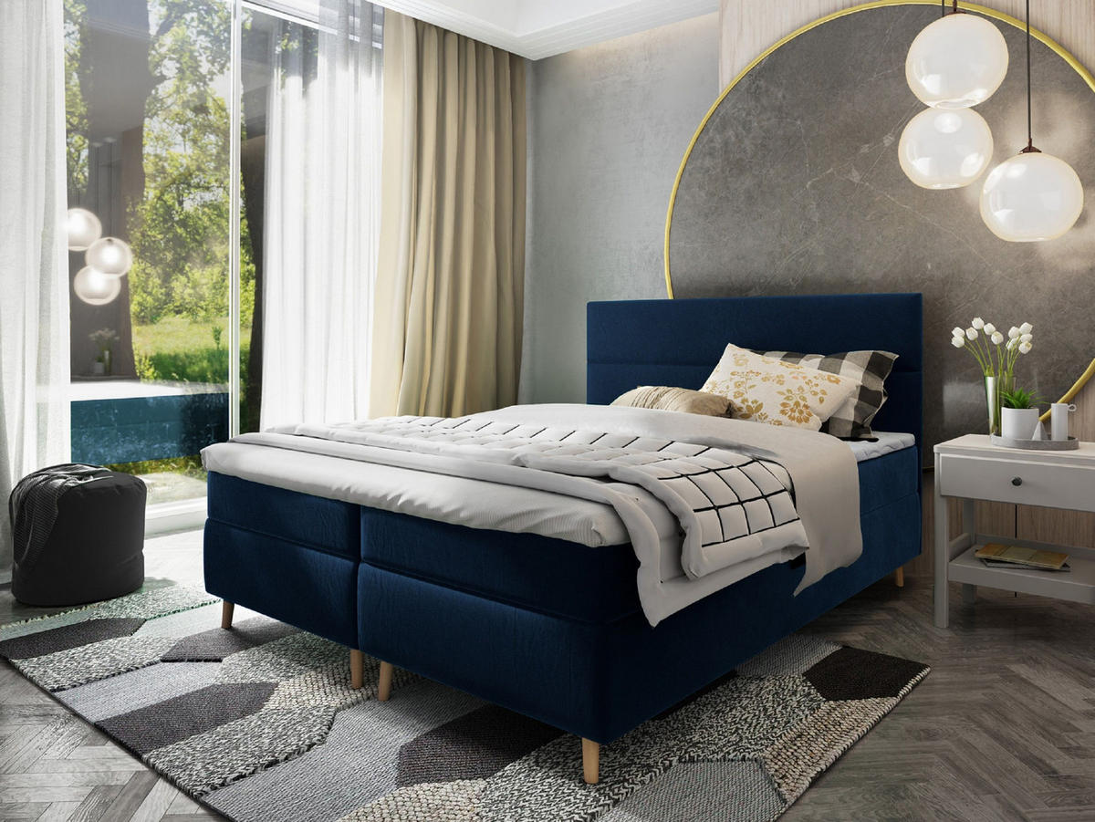 BOXBETT SANTA 140x200 cm mit Matratze und Topper - Blau - Blau, Holz (140/200cm) - MASSENO