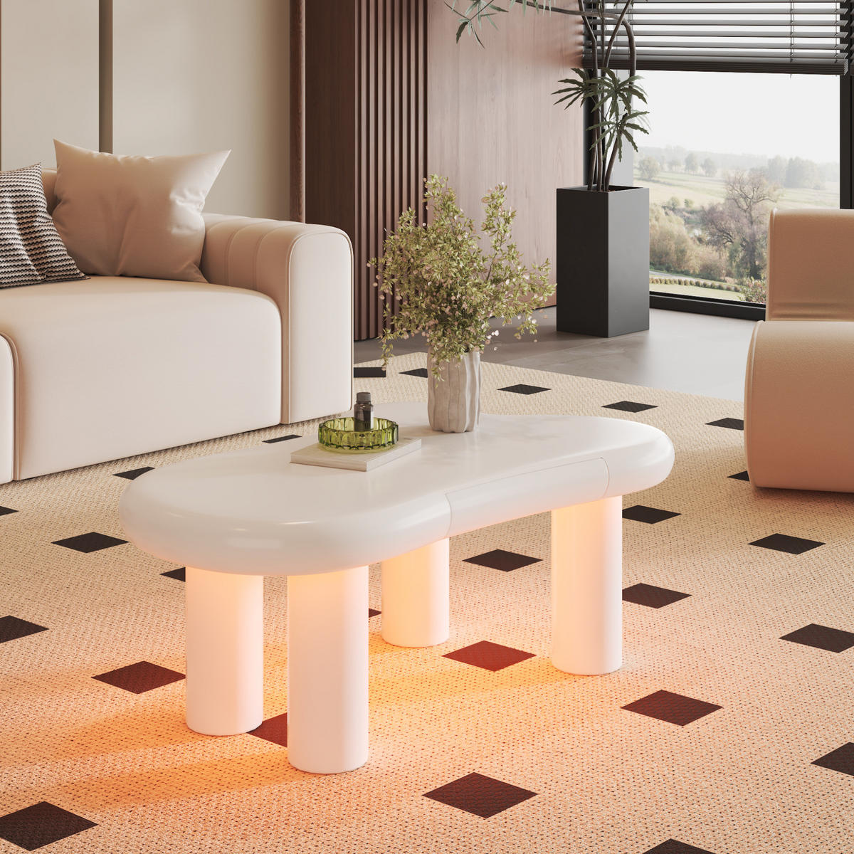 COUCHTISCH aus MDF 98x65,5x40 cm in Weiß mit LED-Beleuchtung & Schublade - Weiß, Holzwerkstoff (98/65.5/40cm) - Modfu
