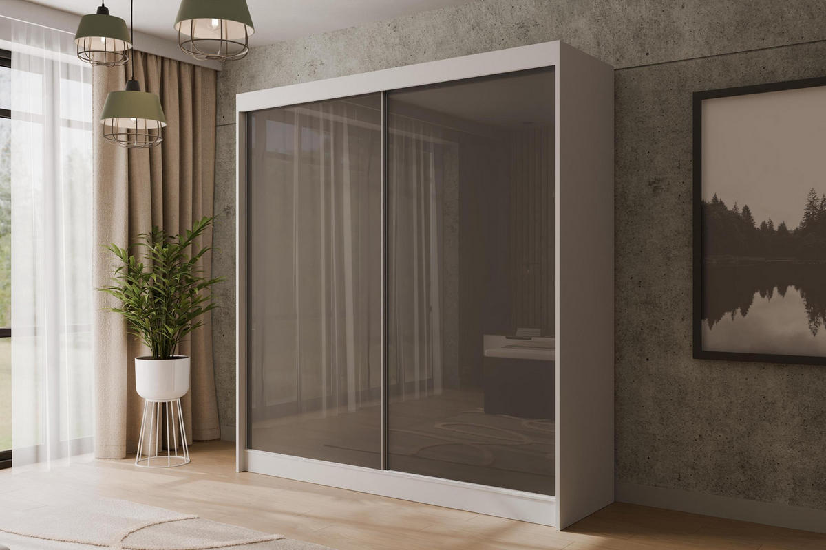 KLEIDERSCHRANK PEKA - 200 cm - Weiß|Grau - Weiß/Grau, Holzwerkstoff (200/215/61cm) - ALTDECOR