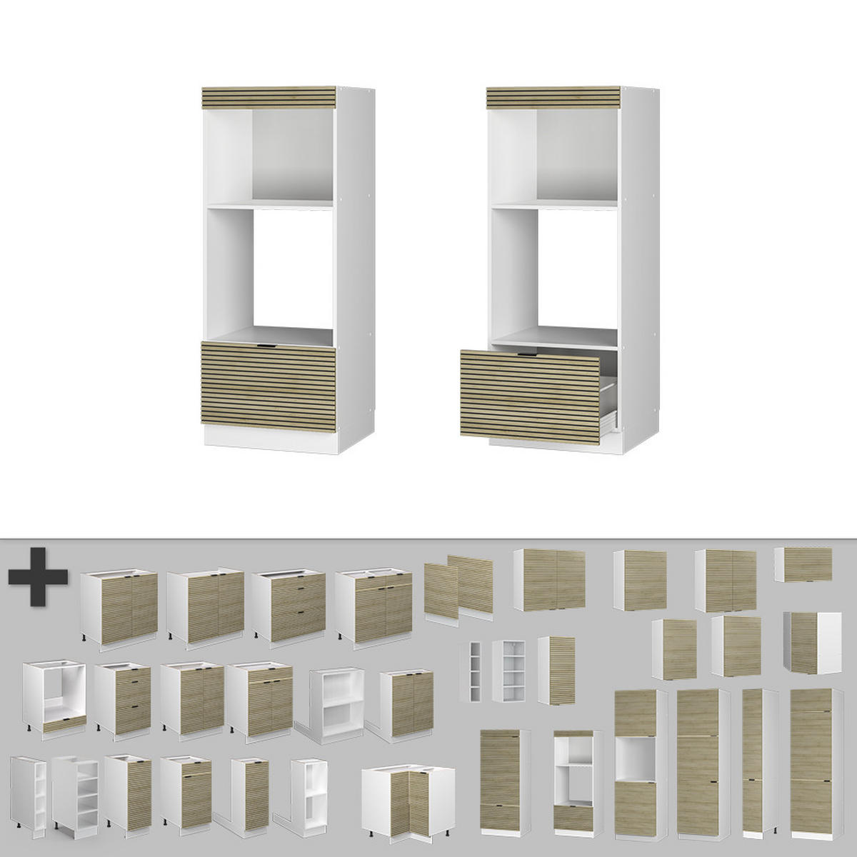 SKŘÍŇKA NA MIKROVLNNOU TROUBU Fame-Line Dubový panel - bílá/barva dubu, kompozitní dřevo (60/153.6/58.1cm) - Vicco