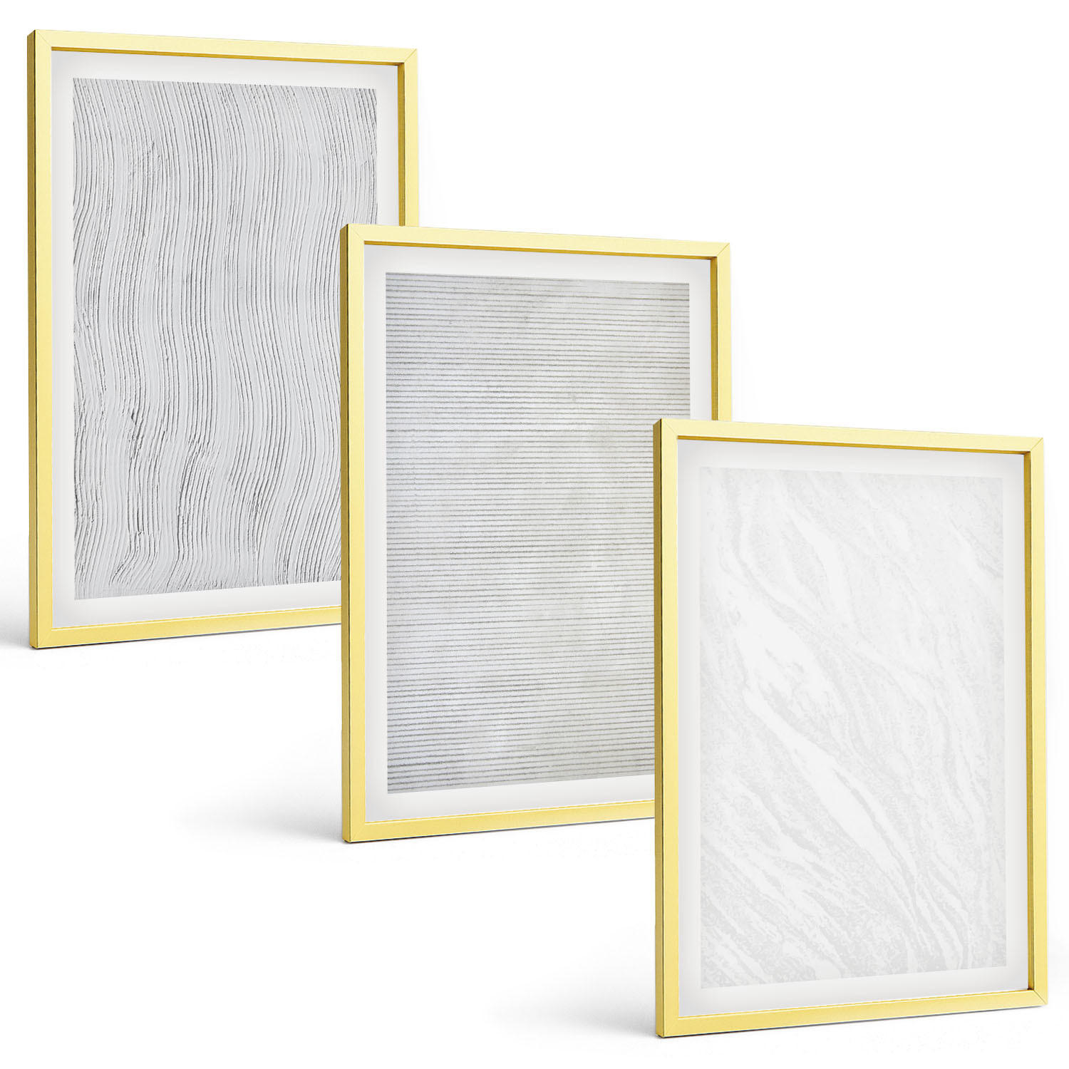 BILDER SET 3er Set - 40x60 cm Goldrahmen - Helle Sandmusterstrukturen - Goldfarben, Kunststoff (40/60cm) - TULUP