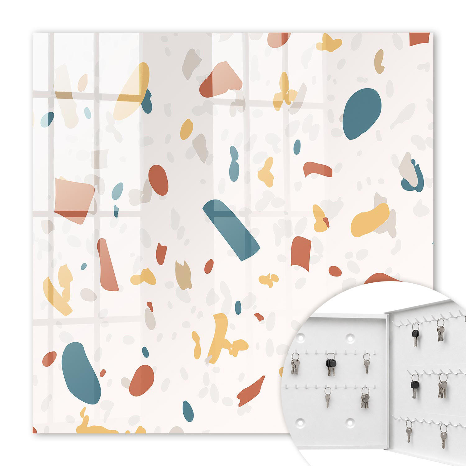 SCHLÜSSELBOX Weiß 30x30 cm – Türöffnung nach rechts - Abstrakte Komposition - Beige, Metall (30/30/5cm) - TULUP