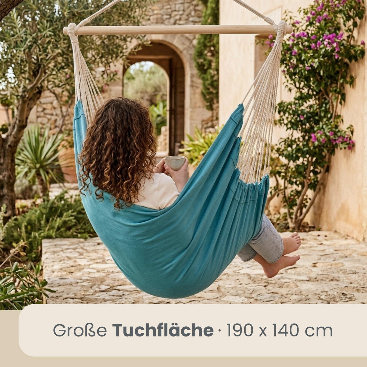 XXL-FAMILIEN-HÄNGESESSEL bis 150kg, 190/140cm, Blau - Blau, Textil (140/155/190cm) - Amanka