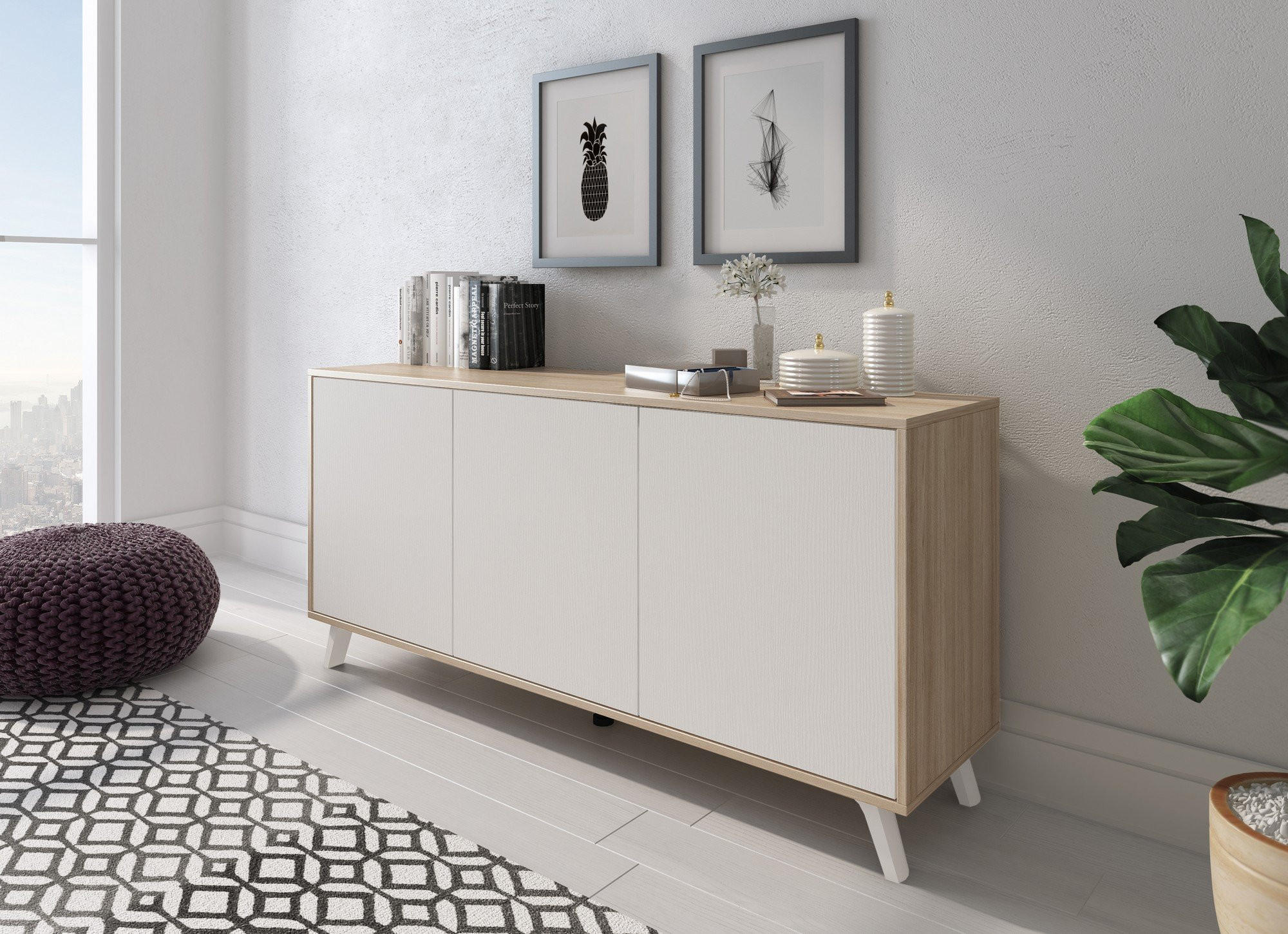 KOMMODE Eiche, Weiß 39.6/153.9/72 cm - Braun, Holzwerkstoff (153.9/72/39.6cm) - DMORA