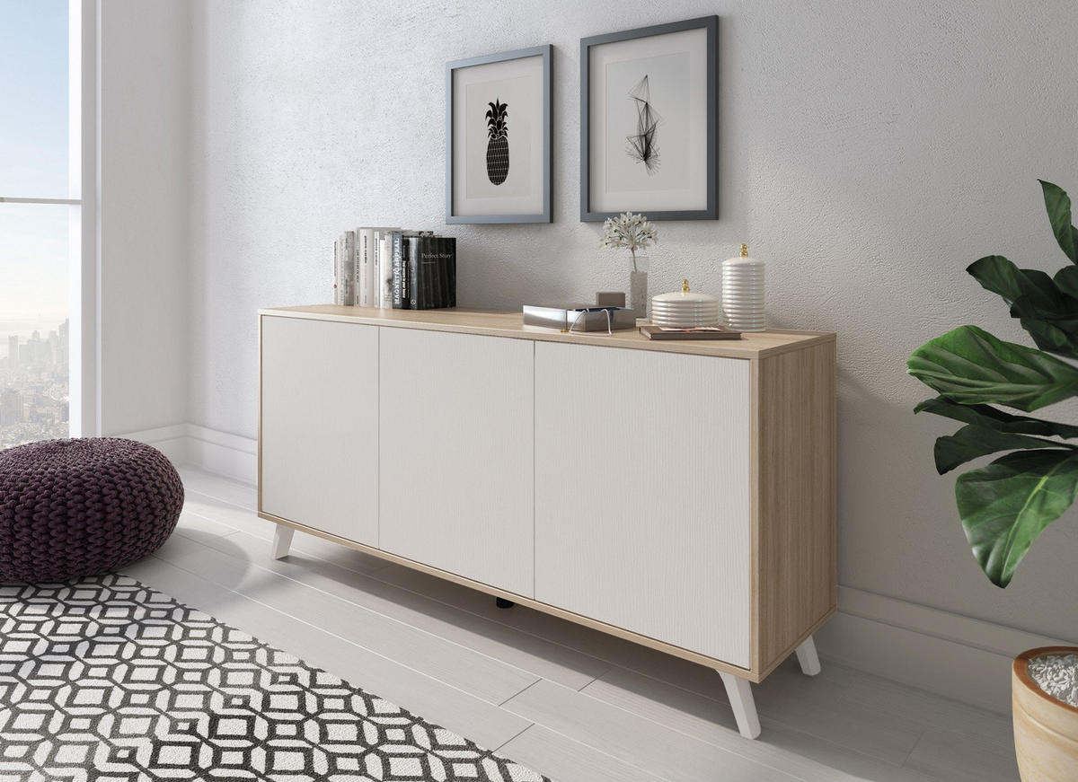 KOMMODE Eiche, Weiß 39.6/153.9/72 cm - Weiß, Holzwerkstoff (153.9/72/39.6cm) - DMORA