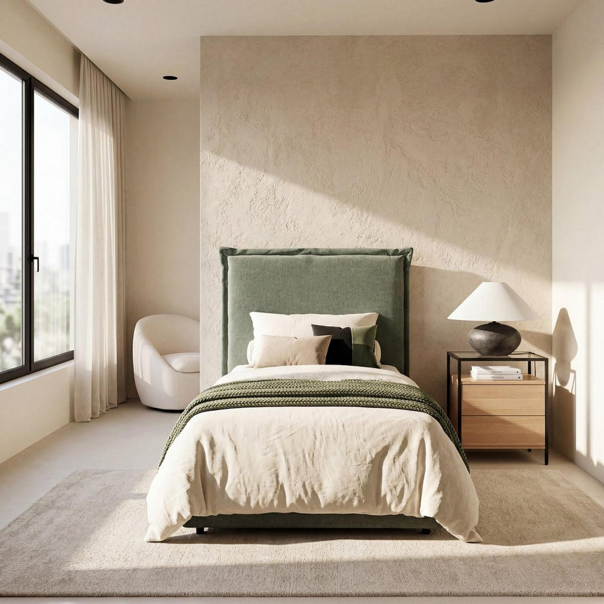 CABECERO INDIVIDUAL Louise Grün 107 cm x 120 cm - Grün, Textil (107/7cm) - Klast Home