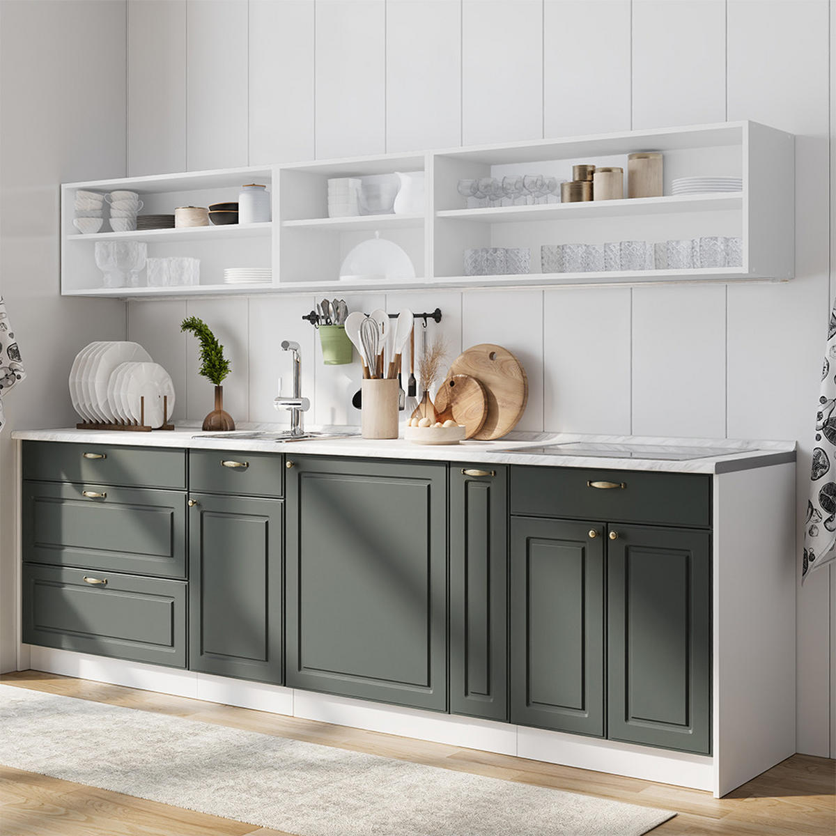 LEKÁRENSKÁ SKRINKA Fame-Line, Zelený a zlatý vidiecky dom/biely, 20 cm, AP Marble - biela/zelená, kompozitné drevo (20/82/60cm) - Vicco