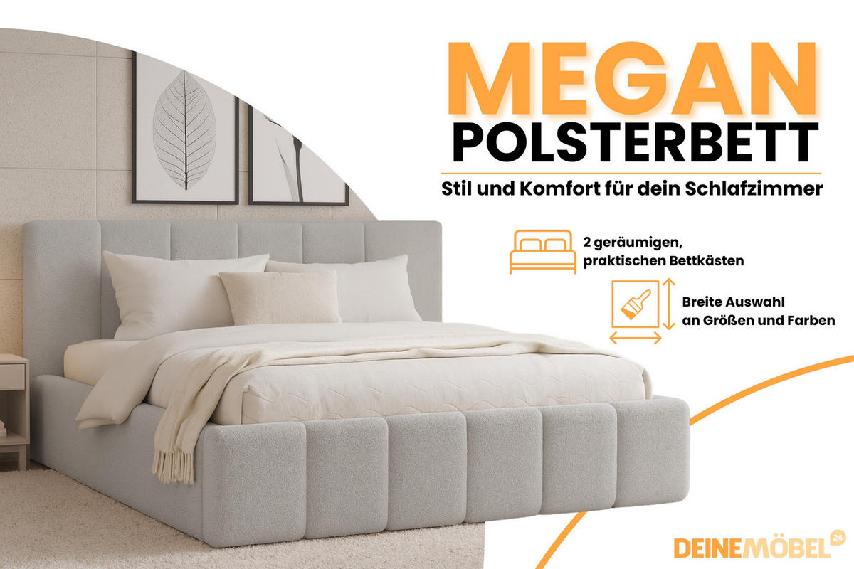 POLSTERBETT MEGAN 180/200 in Boucle Hellgrau - Hellgrau, Holz/Holzwerkstoff (180/200cm) - Deine Möbel 24