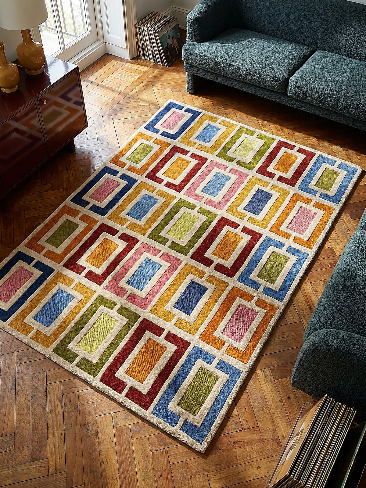 WOLLTEPPICH Geometrisch, Retro-Stil, Wohnzimmer Multicolor-Orange Rechteckig 200x290 - Multicolor, Textil (290/200cm) - KADIMA DESIGN