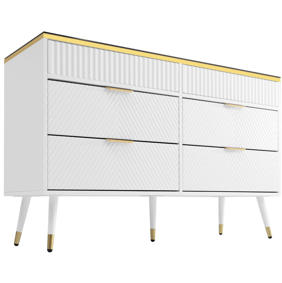 KOMMODE 120/40/76 cm mit 6 Schubladen und Metallfüßen - Weiß, Glas (120/76/40cm) - BEAOK
