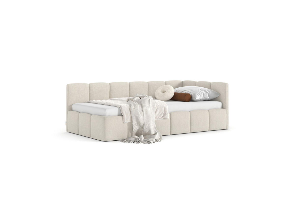 POLSTERBETT AURO mit Bettkasten, Einzelbett, rechts - 90x200 cm - Kaschmir/Beige, Holz/Textil (90/200cm) - mybed.