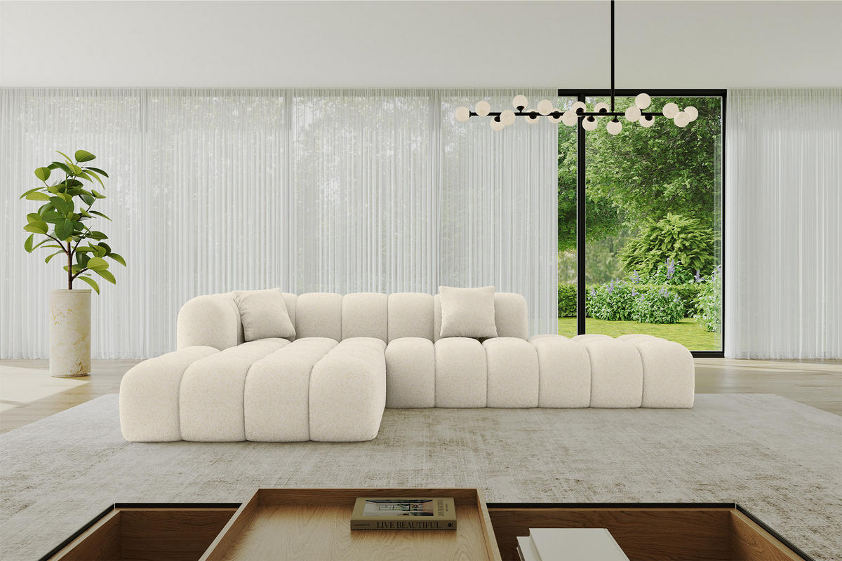 ROHOVÁ SEDACÍ SOUPRAVA s otomanem vlevo OLEA-L2 - 289x176x71 cm krémová - černá/krémová, kompozitní dřevo/textil (289/176cm)