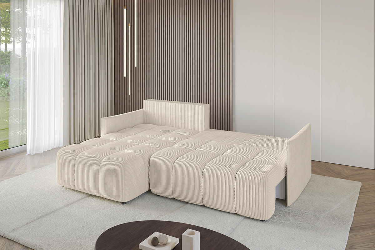 ECKSOFA Ottomane links LONLI-L 251x189x68 Beige Cord - Beige, Holzwerkstoff/Kunststoff (251/189cm) - ALTDECOR