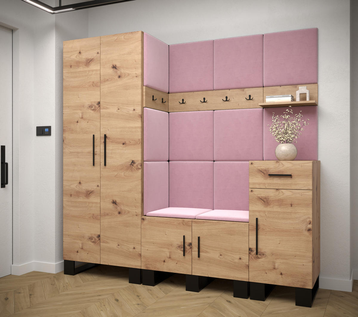 GARDEROBEN-SET 196/200/45,6 - Pink/Schwarz, Holz/Kunststoff (200/196/45.6cm) - Abiks Möbel