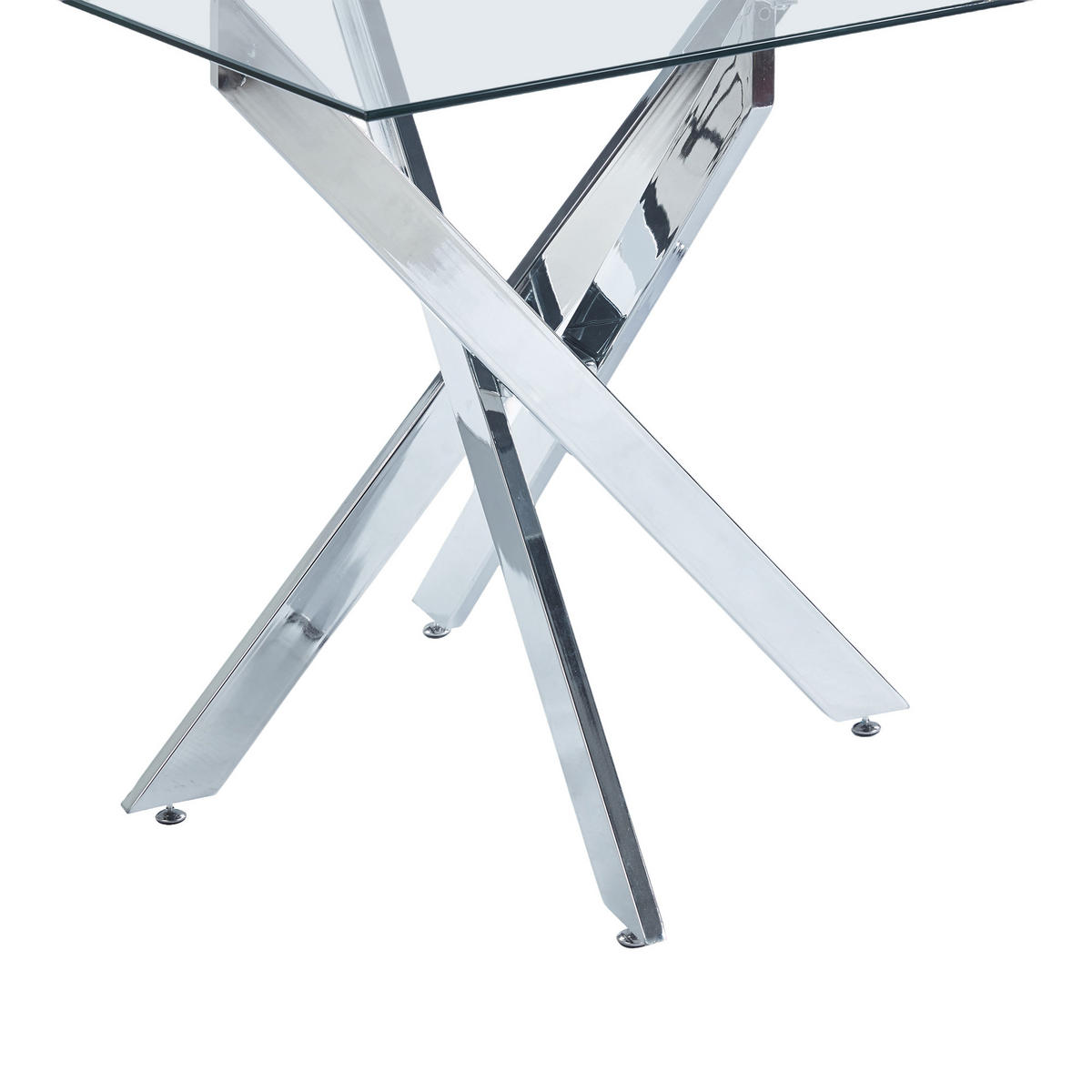 ESSTISCH 80/80/75 cm silber aus Glas mit Metallkreuzgestell - Silberfarben, Metall (80/80/75cm) - OKWISH