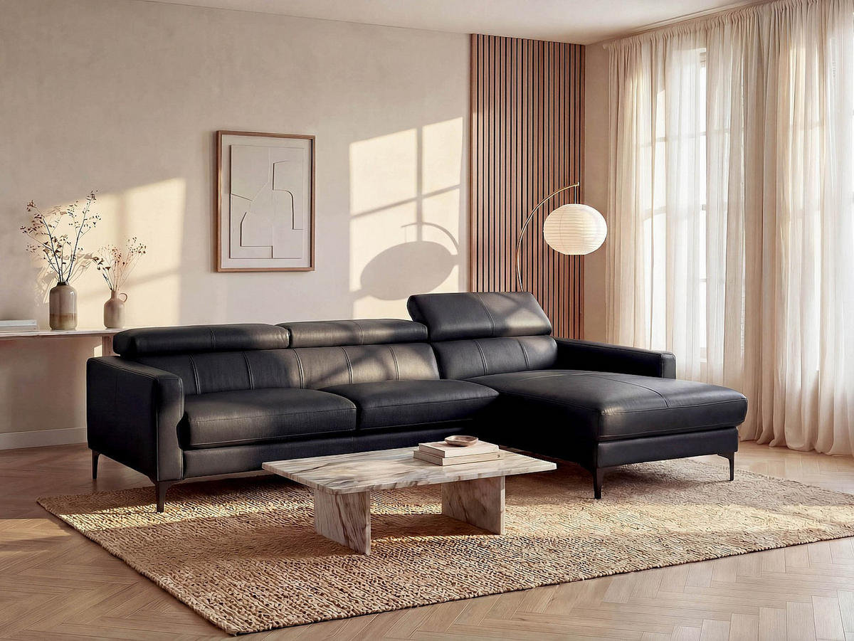 SOFA ohne Schlafmöglichkeit - 4 Personen - Leder - Schwarz - - Schwarz, Leder (253/92/173cm) - Vente-Unique